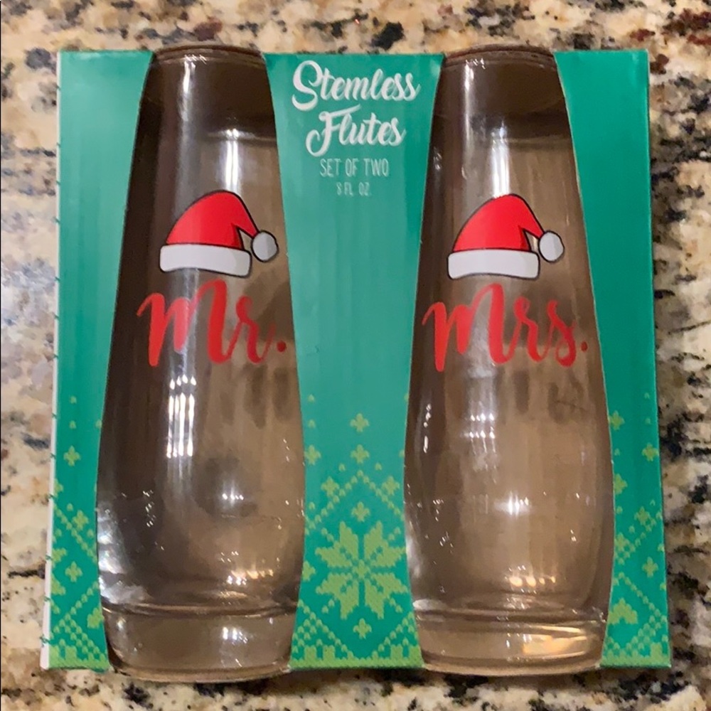 Mr. & Mrs. Stemless flutes. Set of two 8 ounces